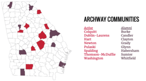 Map of the state of Georgia with Archway communities listed